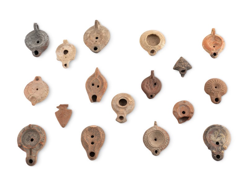 
A Group of Seventeen Roman Oil Lamps and Lamp Handles  (1 of 6)