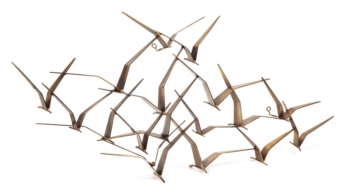 A Curtis Jere Brass Sculpture, Height 21 1/4 inche: A Curtis Jere Brass Sculpture, depicting a flock of seagulls, signed and dated 1987. Height 21 1/4 inches.