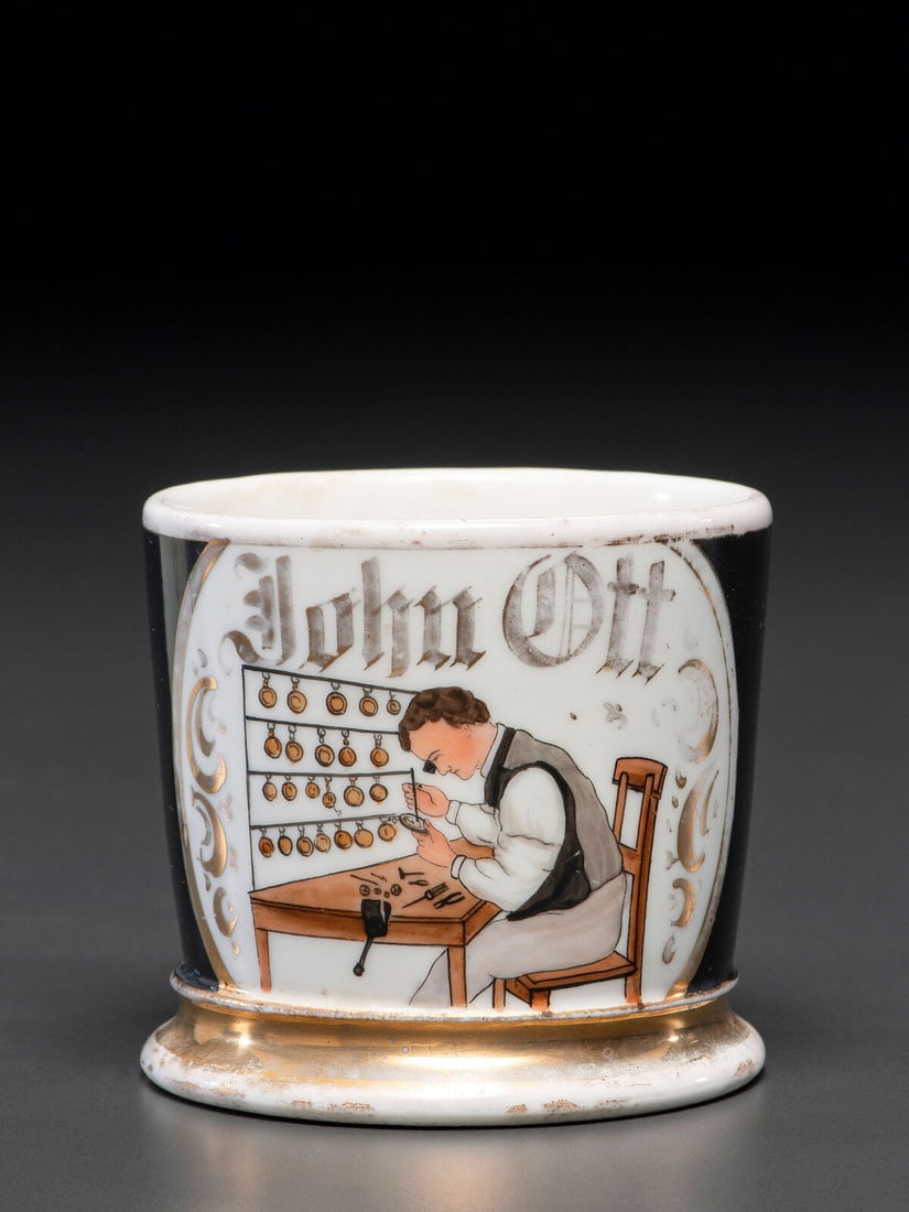 A Horologist's Porcelain Occupational Shaving Mug (1 of 4)
