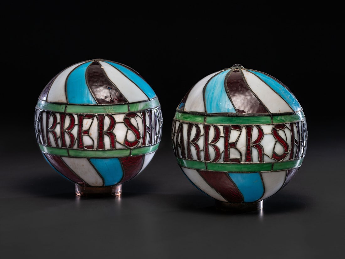 A Pair of Leaded Glass Barber Pole Globes (1 of 4)