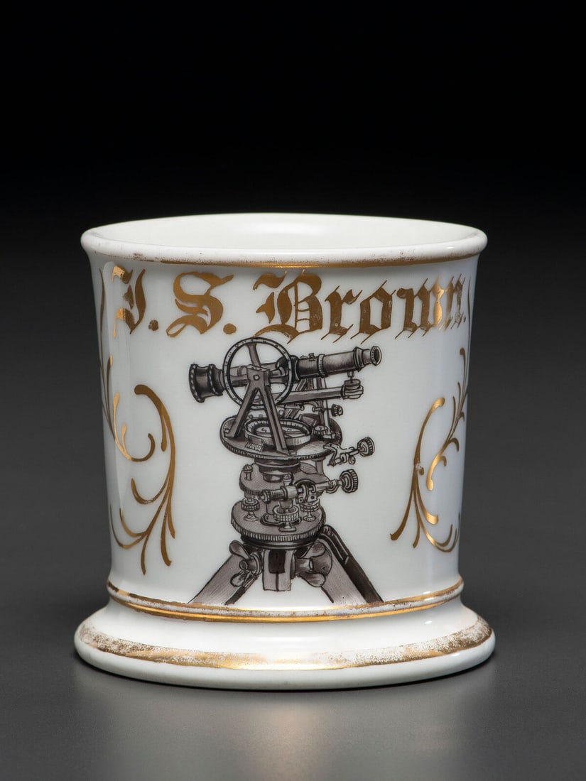 A Surveyor's Porcelain Occupational Shaving Mug (1 of 4)