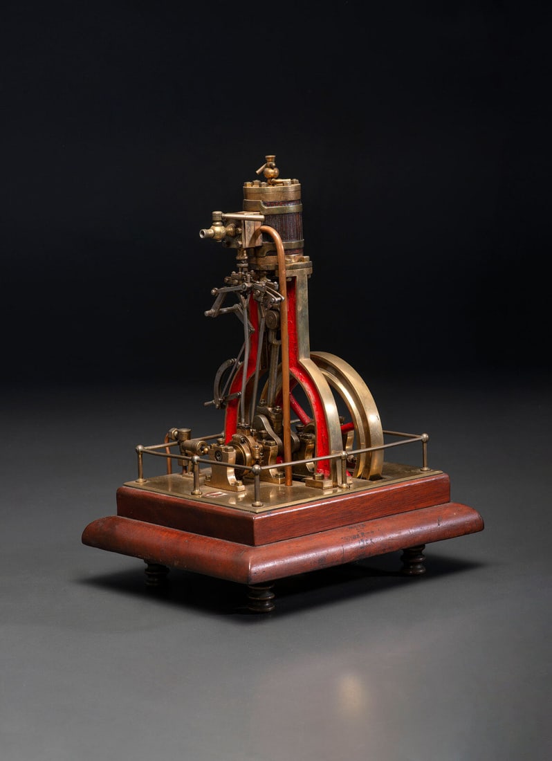 A Brass and Wood Vertical Steam Engine Model (1 of 7)