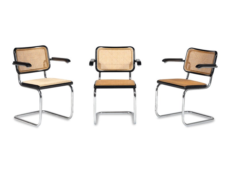 Marcel Breuer (Hungarian, 1902-1981) Set of Nine Cesca Chairs: Marcel Breuer (Hungarian, 1902-1981) Set of Nine Cesca Chairs lacquered birch, chrome-plated steel, cane H 32 x W 23 x D 20 inches. Property from the Phyllis Seltzer Trust, Cleveland, Ohio Size<