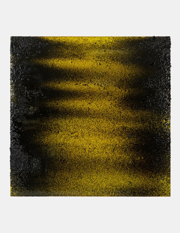 Aaron Young (American, b. 1972) Landscape (Yellow), 2010: Aaron Young (American, b. 1972) Landscape (Yellow), 2010 laminated glass with shredded tire rubber and epoxy resin 72 x 72 inches. Size 72 x 72 inches. Provenance<