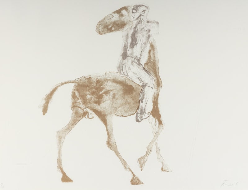 Dame Elisabeth Frink (British, 1930-1993) Horse and Rider V, 1970-71: Dame Elisabeth Frink (British, 1930-1993) Horse and Rider V, 1970-71 lithograph signed and numbered 51/70 in pencil 22 1/4 x 28 3/4 inches. Size 22 1/4 x 28 3/4 in