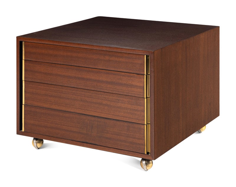 Dunbar Mid 20th Century Cabinet: Dunbar Mid 20th Century Cabinet mahogany, brass with manufacturer's label H 22 x W 30 x D 30 inches. Size H 22 x W 30 x D 30 inches. Signature with manufacturer's label<