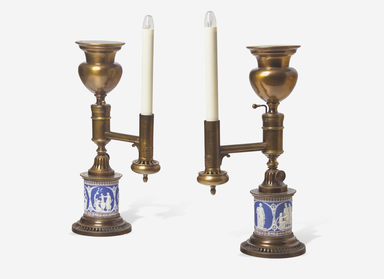 A Pair of Argand Lamps with Tricolor Jasperware Bases, UK, early 19th century (1 of 3)