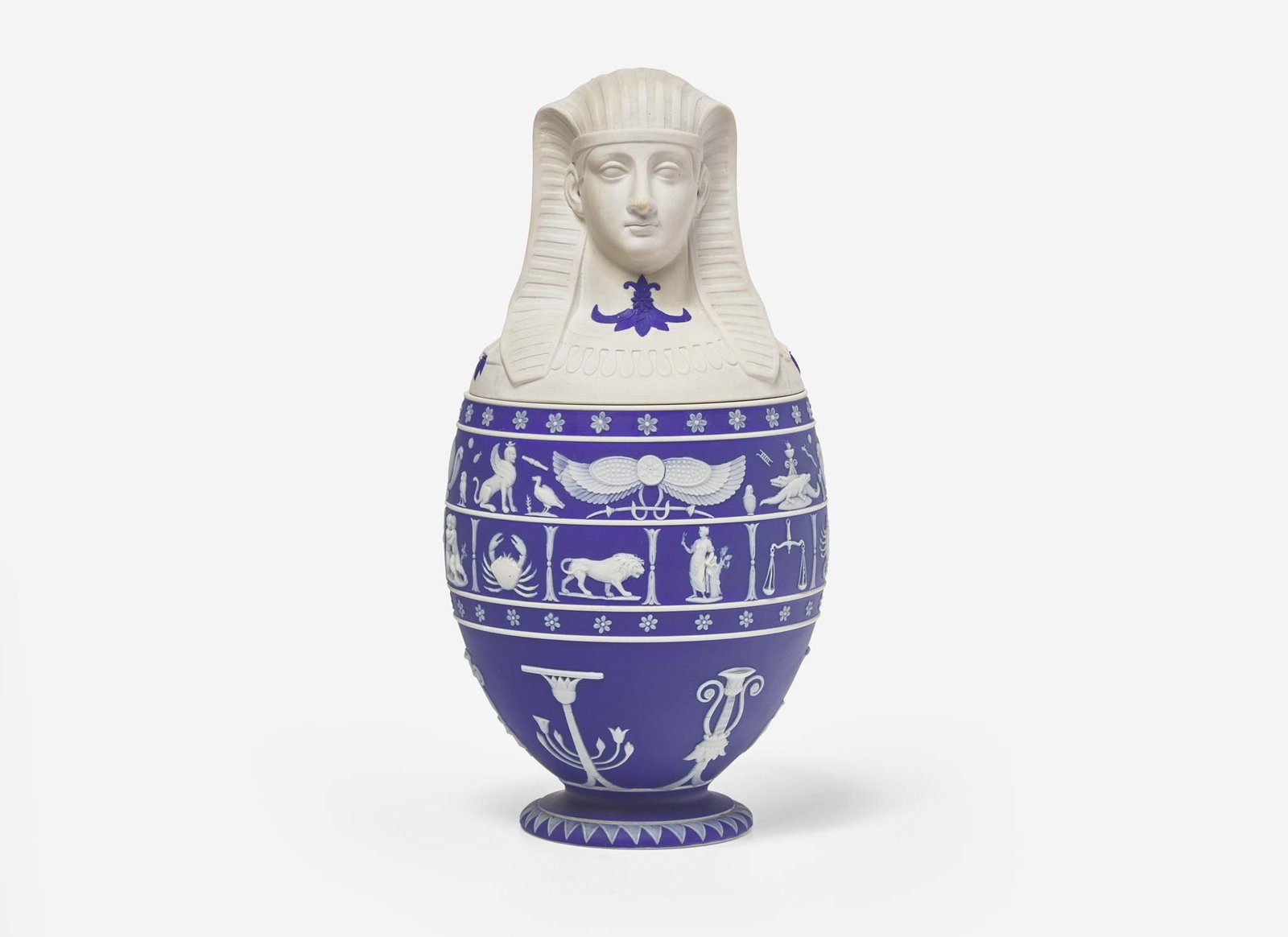 A Wedgwood Blue Dip Jasperware Canopic Jar, UK, Early 19th c. (1 of 3)