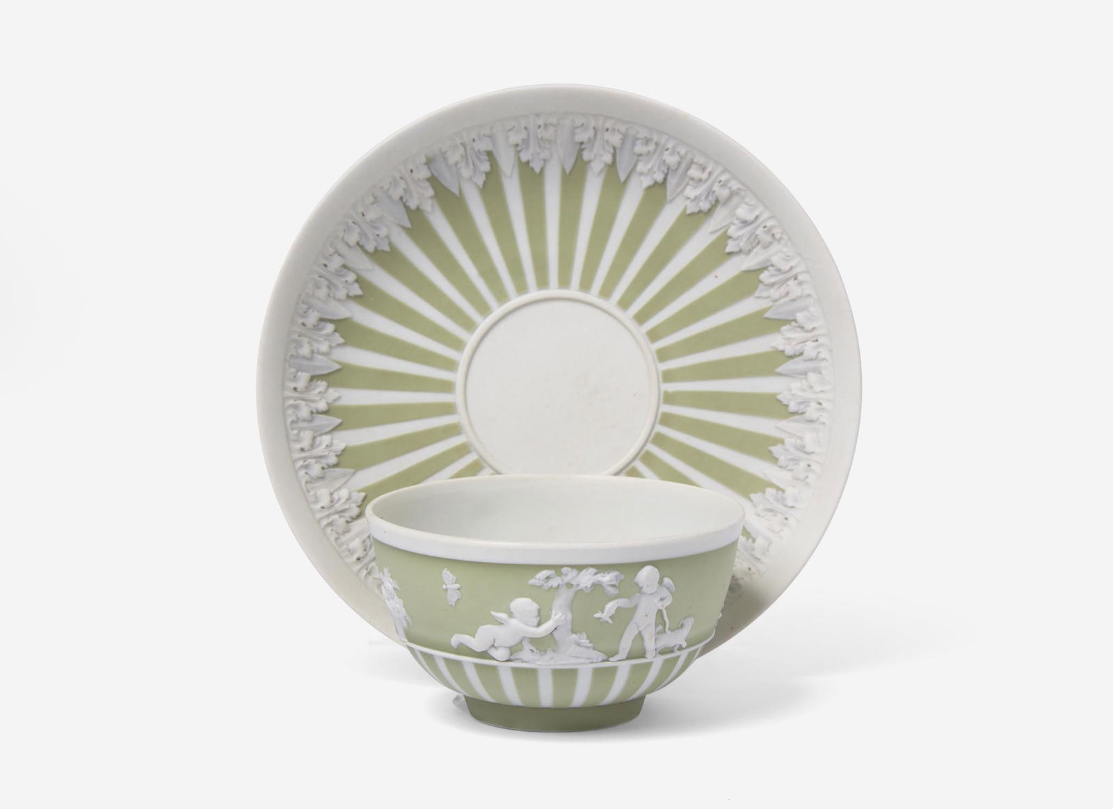 A Wedgwood Green Dip Jasperware Tea Bowl and Saucer, UK, late 19th century (1 of 4)