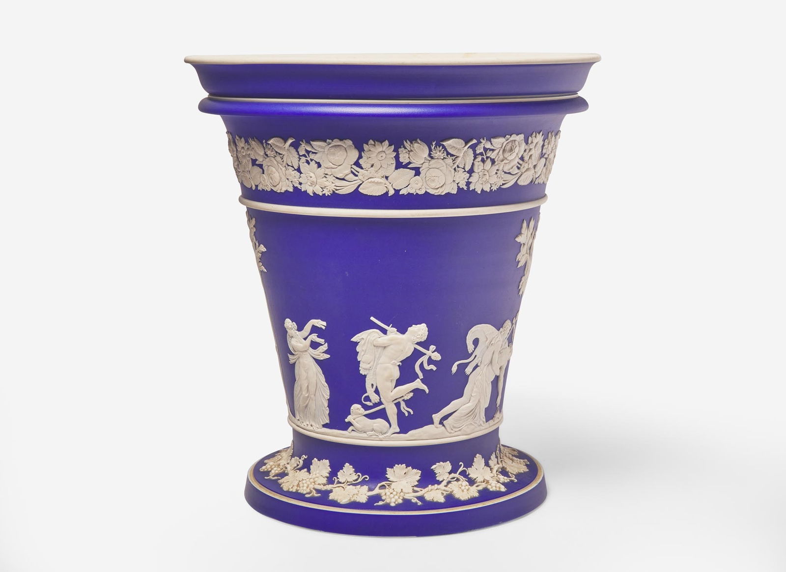 A Monumental Wedgwood Blue Dip Jasperware Monopode Vase, UK, late 19th century (1 of 3)