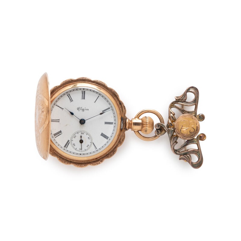 ELGIN, YELLOW GOLD HUNTER CASE POCKET WATCH (1 of 3)