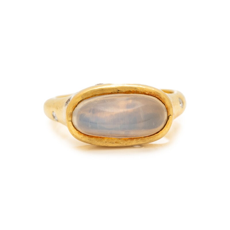 POTTER AND MELLEN, YELLOW GOLD, MOONSTONE AND DIAMOND RING (1 of 3)