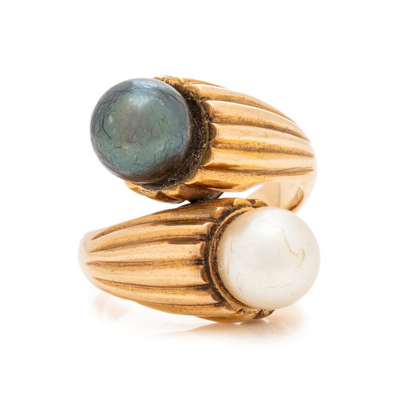 ROSE GOLD AND CULTURED PEARL BYPASS RING (1 of 4)