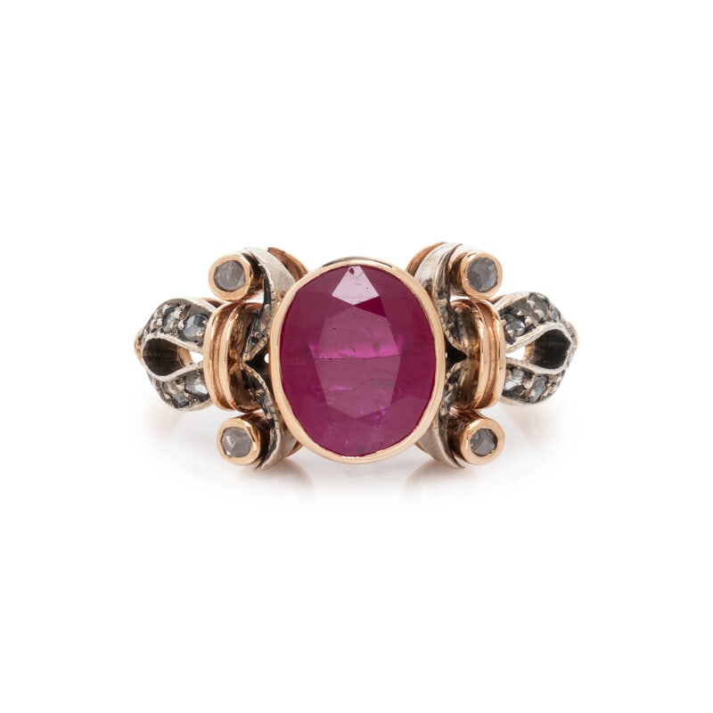 SILVER-TOPPED GOLD, RUBY AND DIAMOND RING (1 of 3)