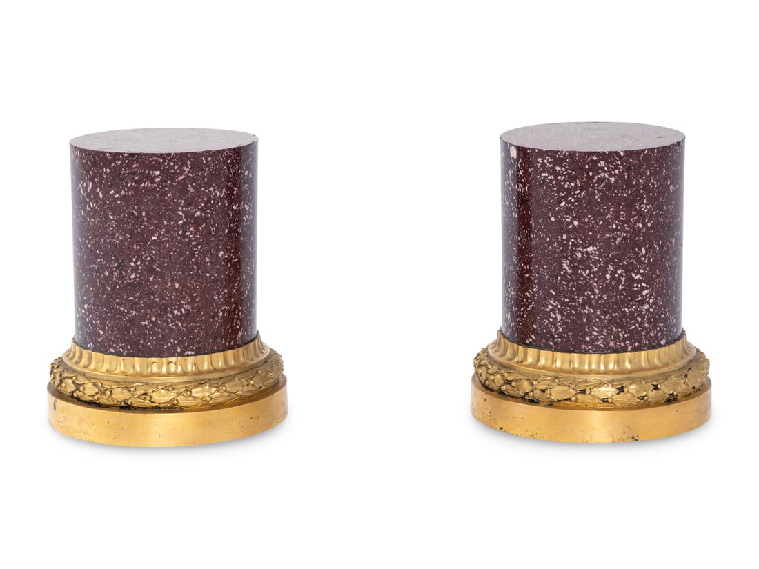 A Pair of French Gilt Bronze Mounted Porphyry Small Pedestals (1 of 3)