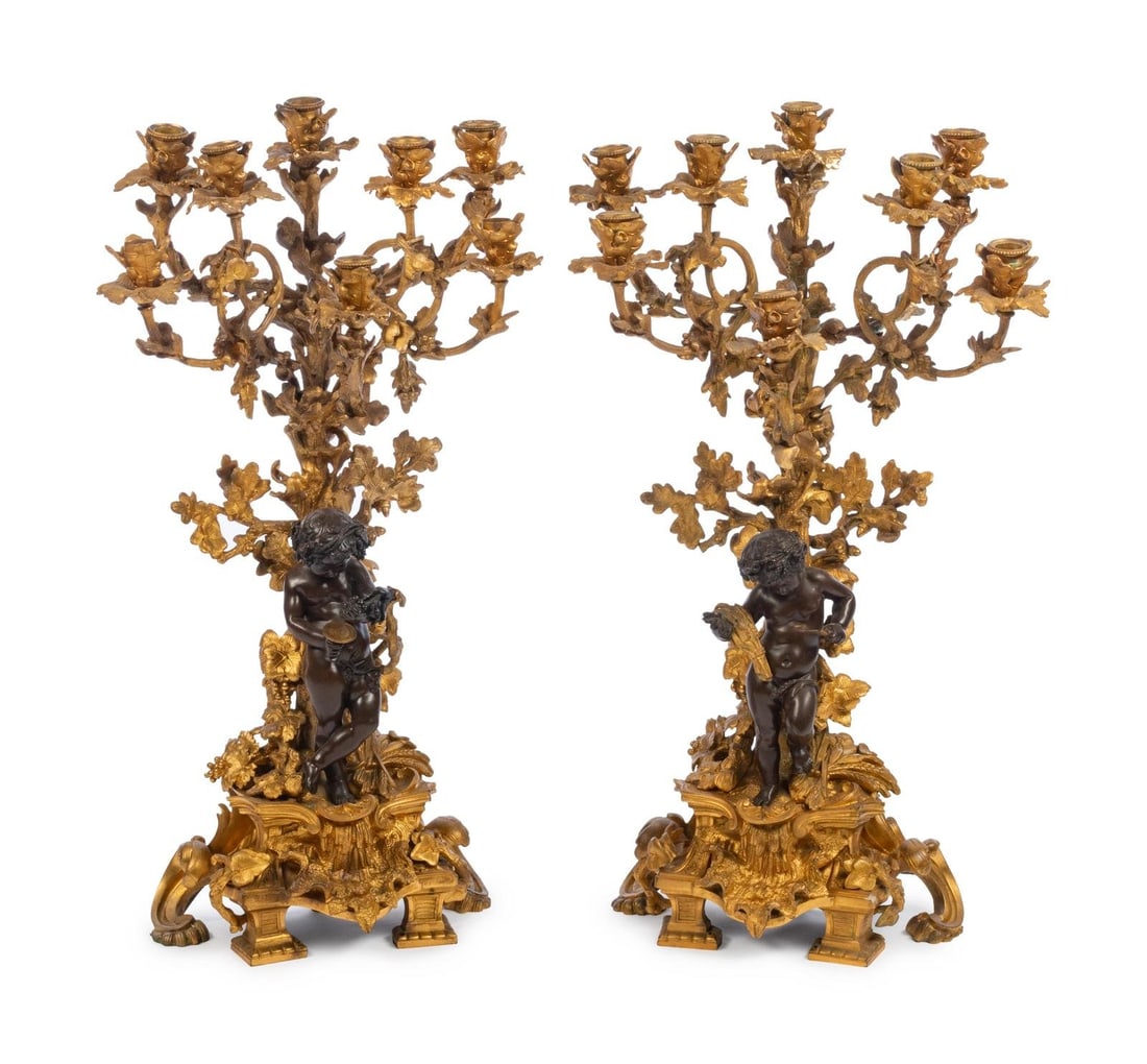 A Pair of French Gilt and Patinated Bronze Eight-Light Figural Candelabra (1 of 1)
