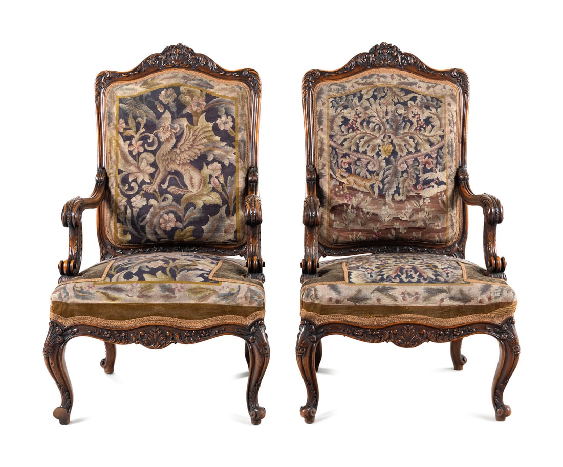 A Pair Louis XV Style Carved Walnut Fauteuils (1 of 6)