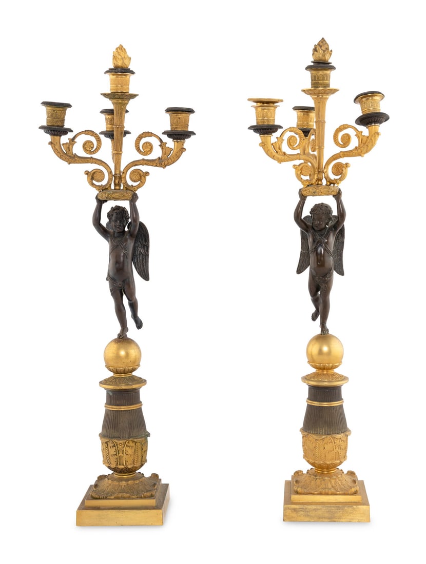A Pair of Empire Style Gilt and Patinated Bronze Figural Candelabra (1 of 5)