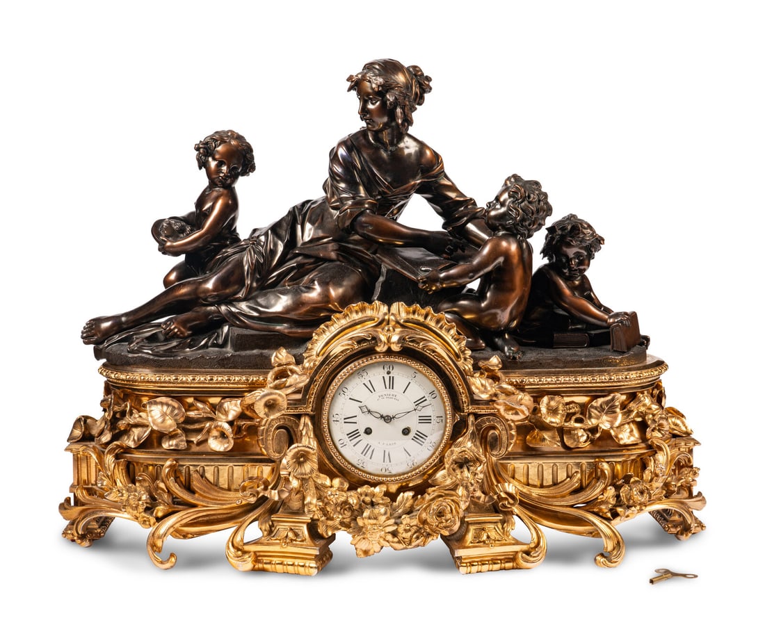 A French Gilt and Patinated Bronze Figural Mantel Clock (1 of 4)