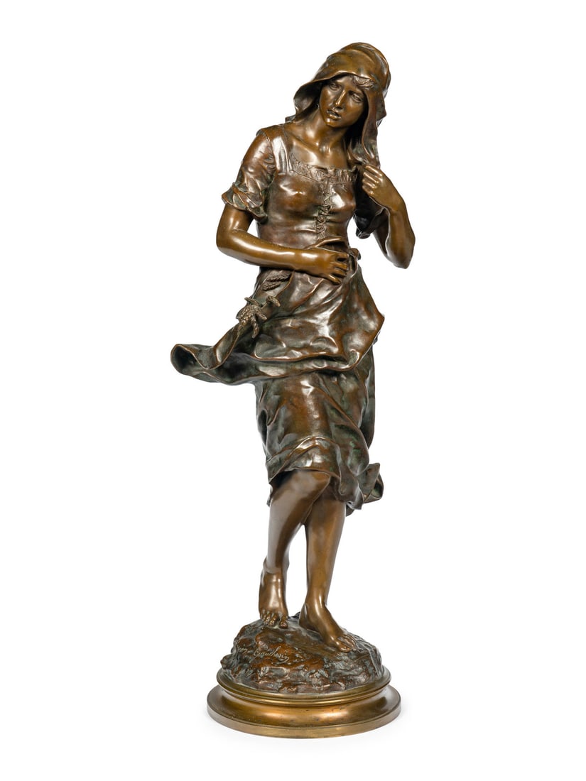 Jean Gautherin (French, 1840-1890): Jean Gautherin (French, 1840-1890) Cast by F. Barbedienne Foundry, Paris Windswept Gleanerbronzesigned, with foundry mark on edge of baseHeight overall 28 inches. Property from the Collection of Rich