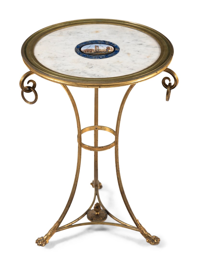 A French Gilt Bronze and Italian Micromosaic-Inset White Marble Guéridon (1 of 4)