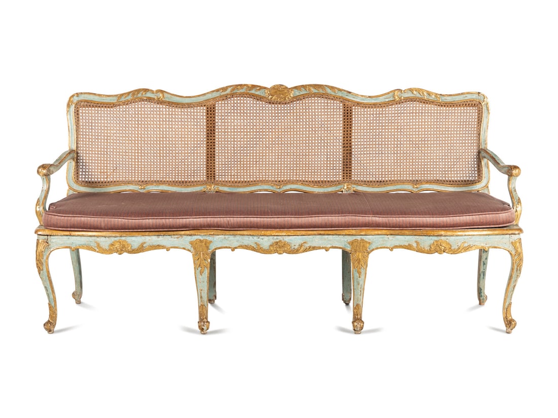 A North Italian Blue Painted and Parcel Gilt Settee (1 of 4)