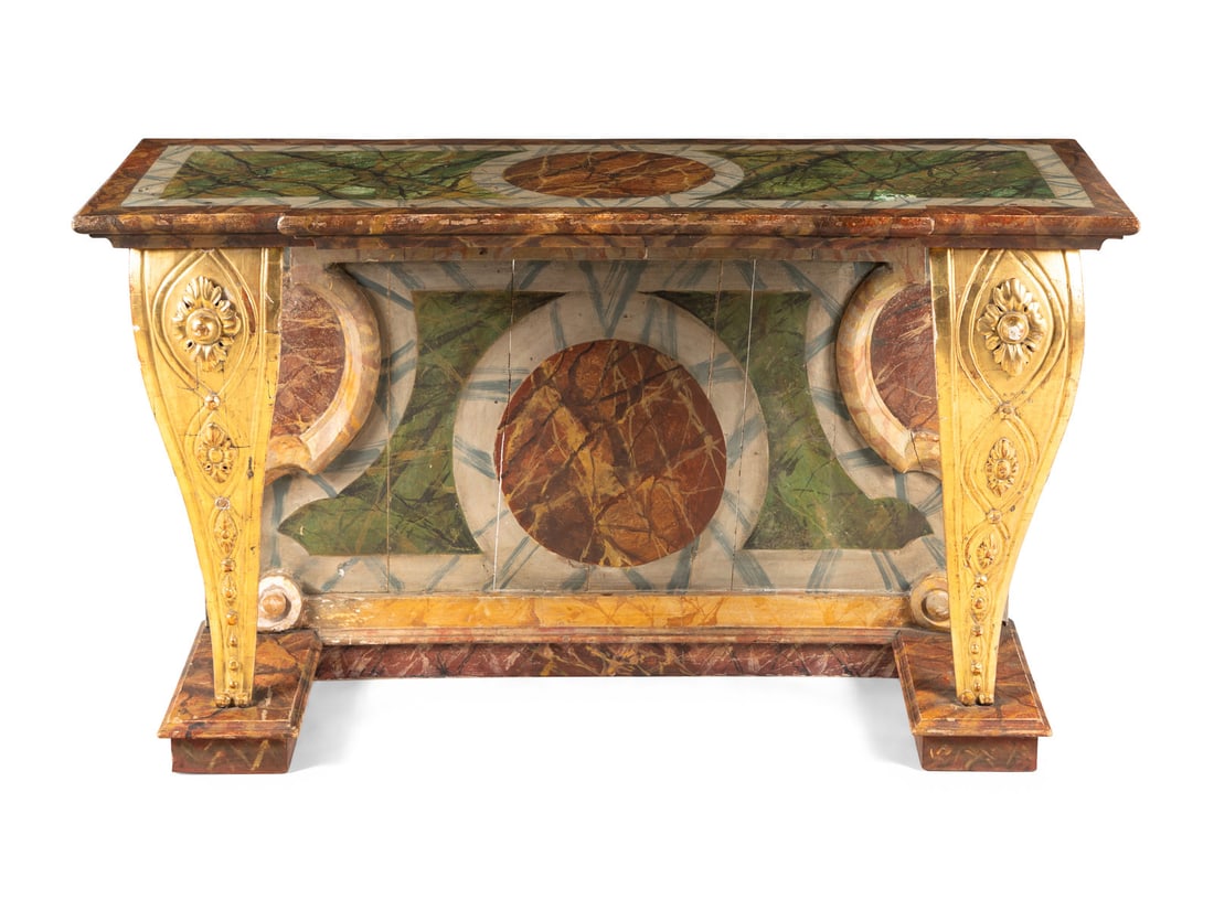 An Italian Parcel Gilt and Faux Marble Painted Console Table (1 of 4)