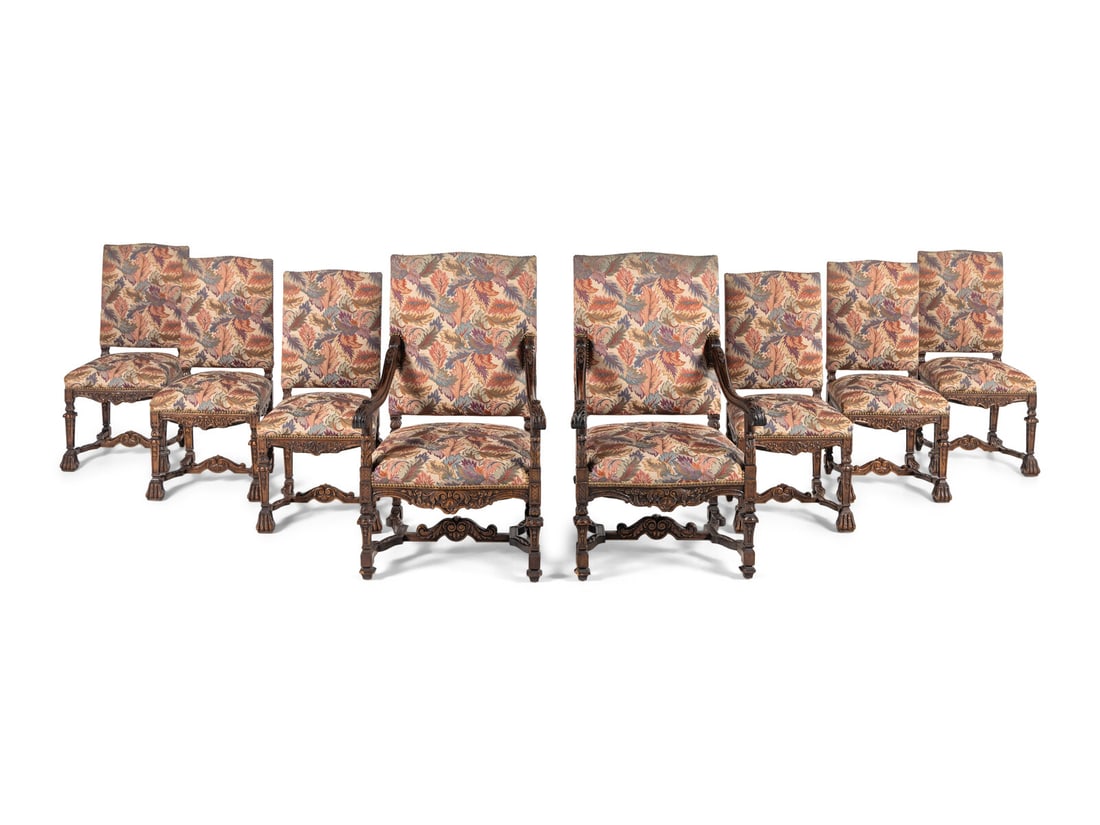 A Set of Eight Renaissance Style Carved Walnut Dining Chairs (1 of 5)
