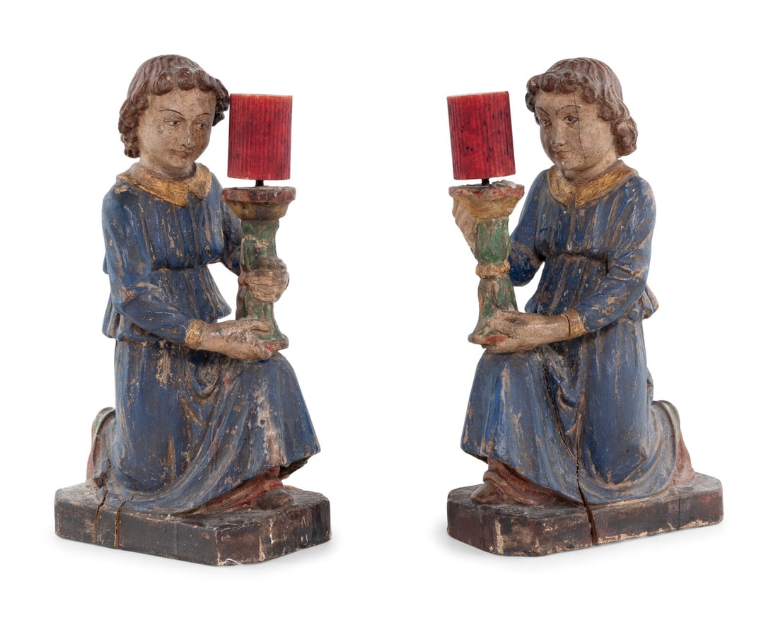 A Pair of Italian Carved and Polychrome Decorated Figural Candlesticks (1 of 5)