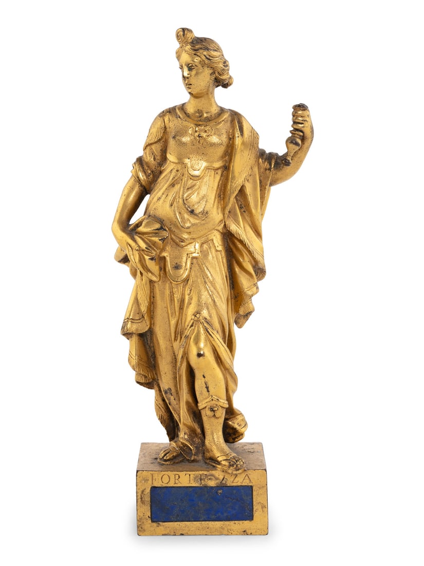 A North Italian Gilt Bronze Figure of Fortitude: A North Italian Gilt Bronze Figure of Fortitude Possibly 17th Century Height 8 1/2 inches. Property from a Private Collection, Chicago, Illinois Provenance: Sotheby's, New York, 31 May 1986, Lot 80.