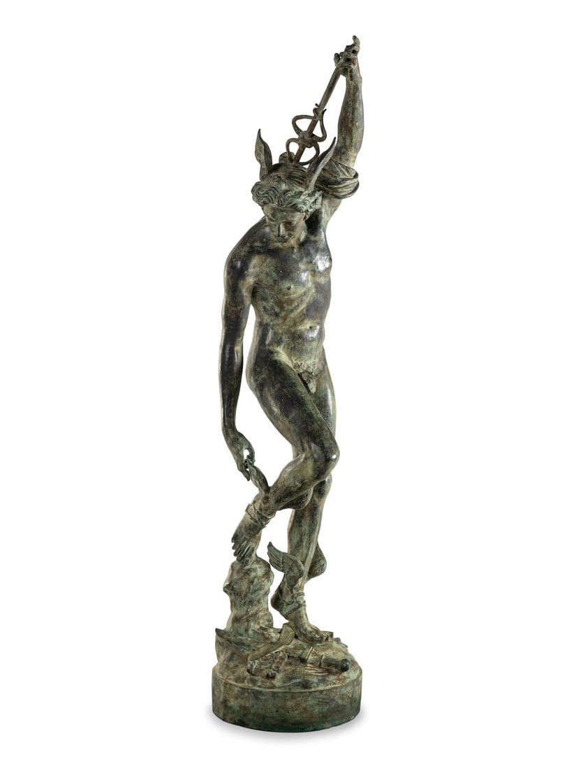 A Monumental Patinated Cast Metal Figure of Mercury (1 of 8)