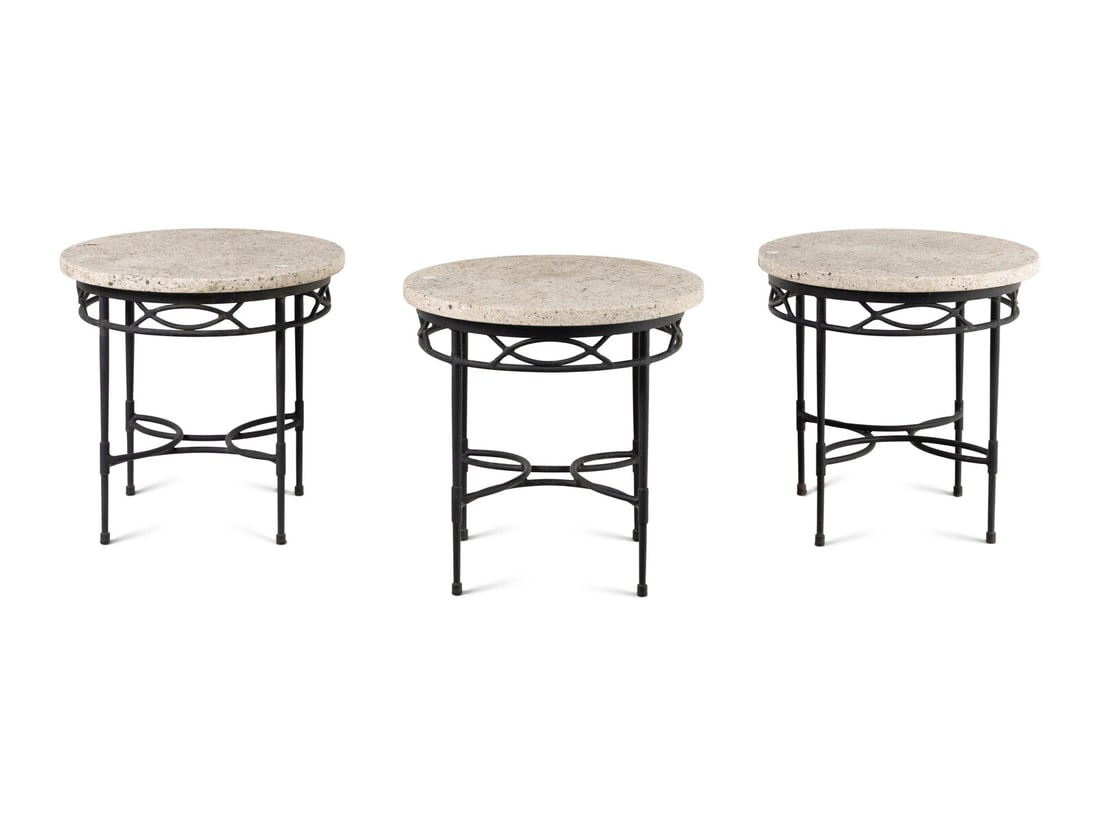 A Set of Three Mario Papperzini 'Amalfi' Stone-Top Side Tables: A Set of Three Mario Papperzini 'Amalfi' Stone-Top Side Tables Height 21 1/2 x diameter of top 22 inches.
