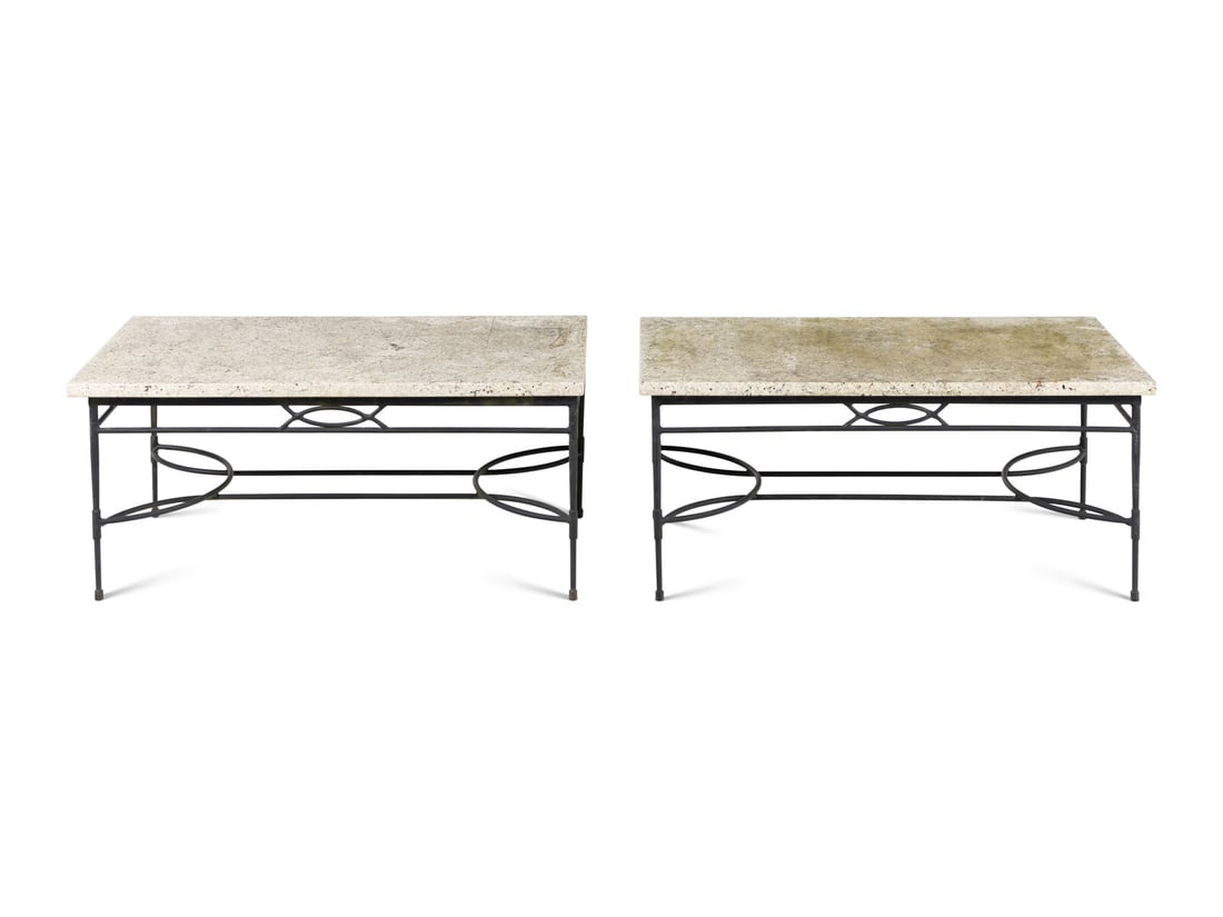 A Pair of Mario Papperzini 'Amalfi' Stone-Top Low Tables: A Pair of Mario Papperzini 'Amalfi' Stone-Top Low Tables Height 20 x width 44 x depth 24 inches.