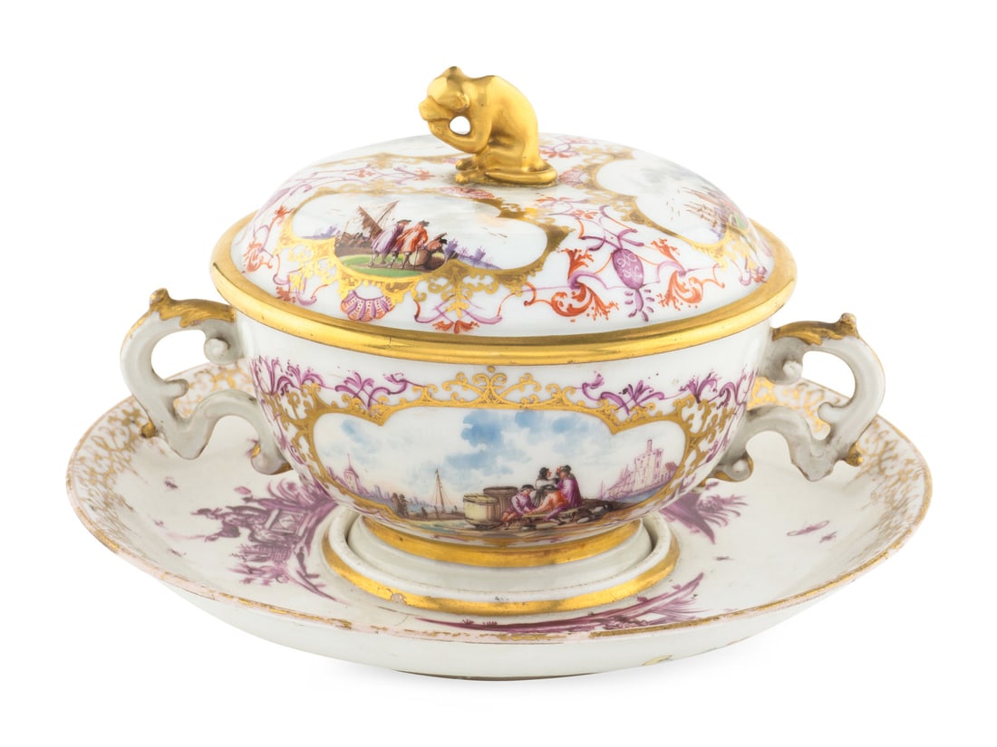 A Meissen Porcelain Covered Bowl (Écuelle) and Associated Meissen Stand (1 of 6)