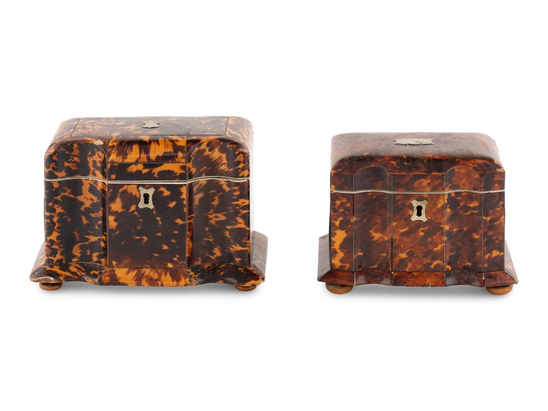 Two Regency Tortoise Shell Tea Caddies (1 of 3)