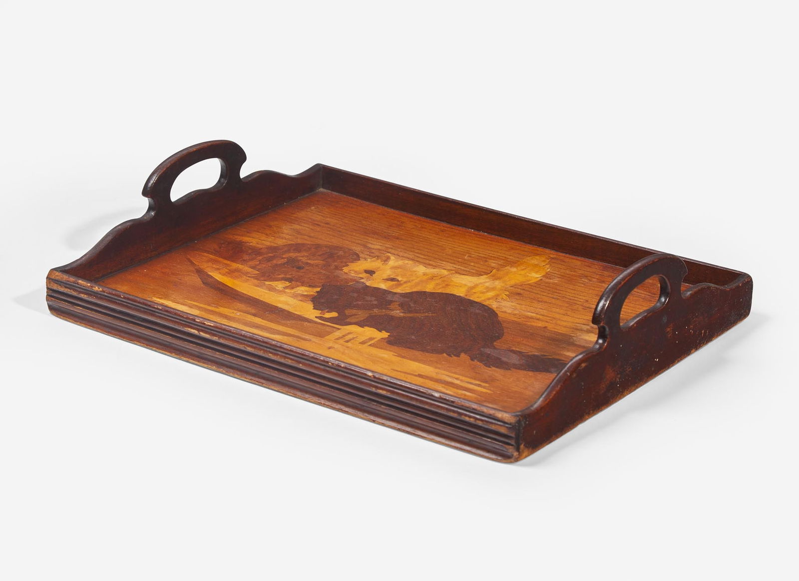 Émile Gallé, Marquetry Tray with Cats (1 of 3)