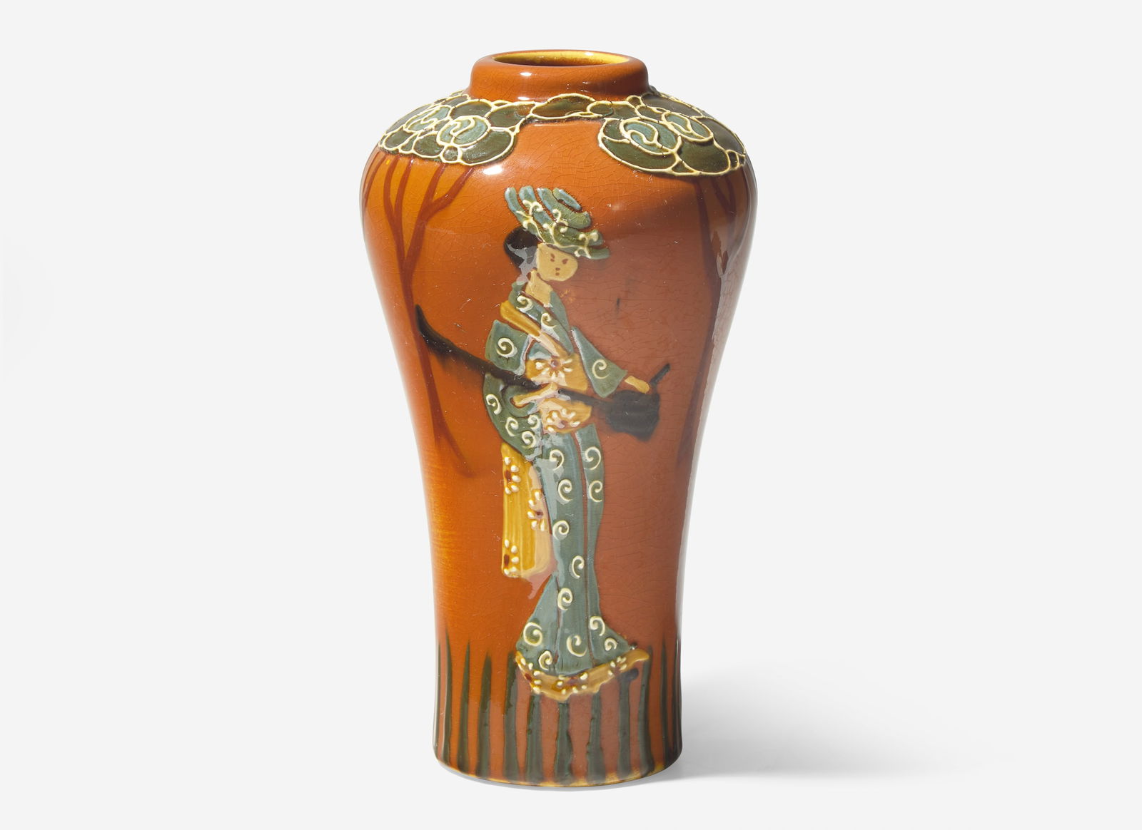 Frederick Hurten Rhead for Weller, Jap Birdimal Vase: Frederick Hurten Rhead for Weller, Jap Birdimal Vase USA, circa 1904 Glazed earthenware with squeeze-bag decoration Incised to underside: “509, Weller Rhead Faience” H: 8 ¼, Dia: 4 &#