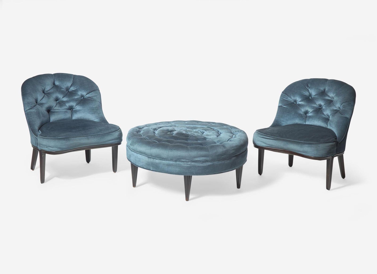 Edward Wormley for Dunbar, Pair of "Janus" Chairs and Ottoman (1 of 4)
