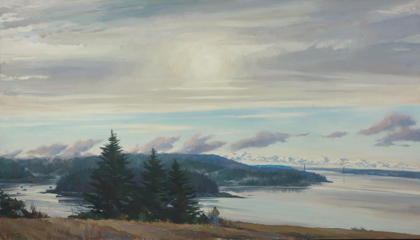 Paul Rickert (American, 1947-2023), Approaching Civilization: Paul Rickert (American, 1947-2023), Approaching Civilization Signed and dated 1987 verso, oil on linen. 48 x 84 in. (121.9 x 213.4cm) Provenance The Artist. Private Corporate Collection, Philadelphia,