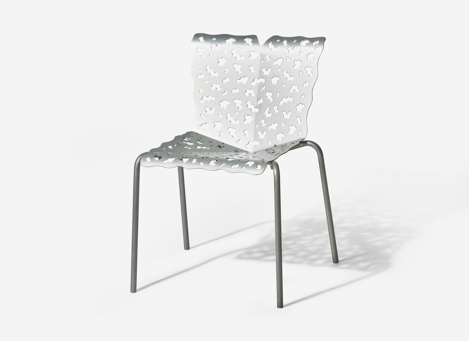 Richard Schultz, Prototype "Topiary" Cafe Chair: Richard Schultz, Prototype "Topiary" Cafe Chair USA, designed circa 1990s, the present lot early 2000s Bent, stamped, and folded aluminum A product development prototype created to test and refine pun