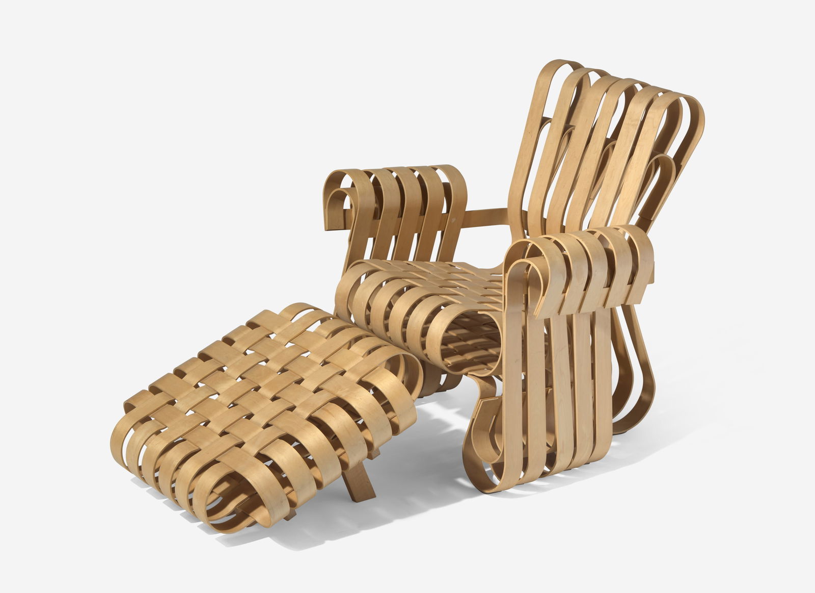 Frank Gehry, Prototype "Power Play" Chair and Ottoman (1 of 3)