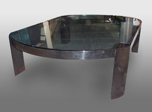 KARL SPRINGER COFFEE TABLE Bronze?, gla: KARL SPRINGER COFFEE TABLE Bronze?, glass; h: 17, l: 65 1/2, w: 46 in.
