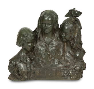 Salvatore Scarpitta (American, 1887-1948) Daphne, Foresta, and Kaspar, 1915: Salvatore Scarpitta (American, 1887-1948) Daphne, Foresta, and Kaspar, 1915 bronze with dark-brown patina inscribed Cartaino Scarpitta 1915 NY and with the names of the sitters Daphne, Foresta, Kaspar