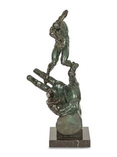 Donald de Lue (American, 1897-1988) Hand of God: Donald de Lue (American, 1897-1988) Hand of God bronze with verdigris patina signed D.DELue, dated Sc 1967 and © 1986, numbered 2/12, and stamped with the TX monogram for the Tallix Foundry in Be