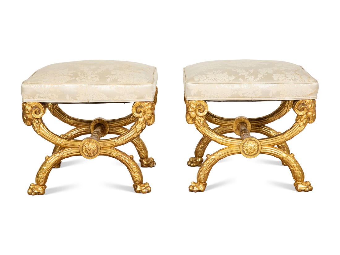 A Pair of Empire Style Giltwood Curule-Form Tabourets (1 of 3)