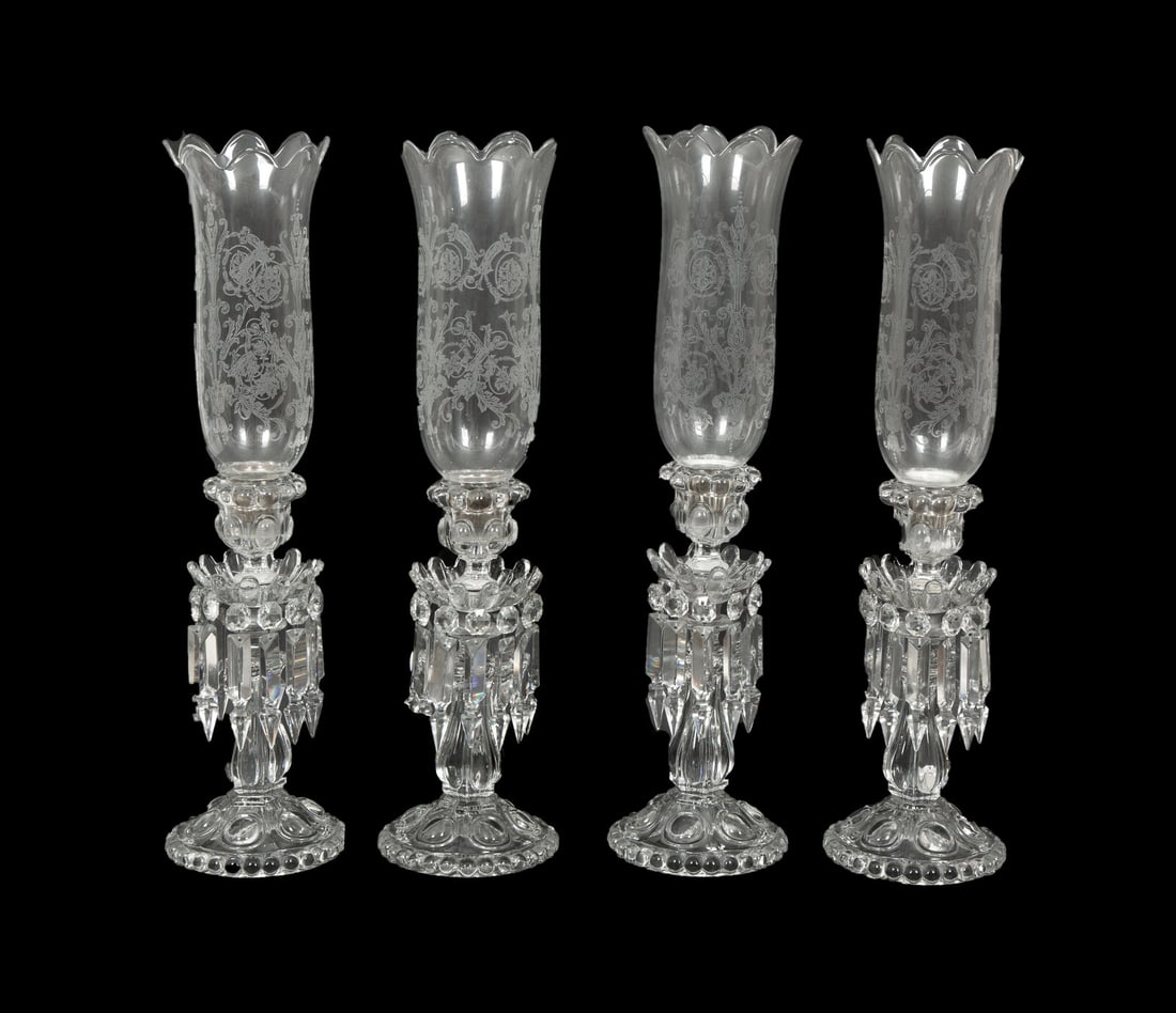 A Set of Four Baccarat Glass Hurricane Lamps (1 of 3)