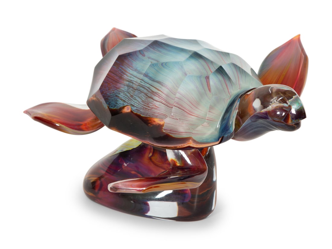 Dino Rosin (Italian, b. 1948) Turtle: Dino Rosin (Italian, b. 1948) Turtle chalcedony glass etch signed along base 10 1/2 x 19 1/2 x 19 inches.