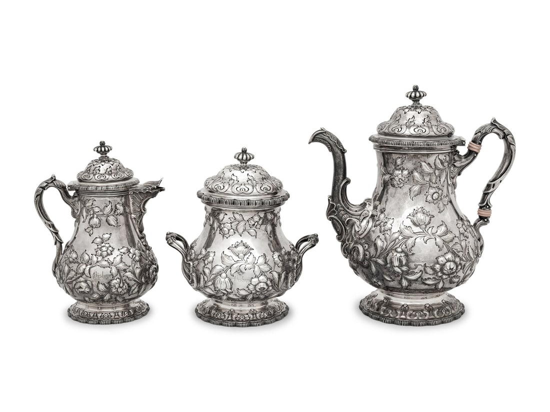 A Grosjean and Woodward for Tiffany and Co. Coin Silver Three-Piece Coffee Service (1 of 4)