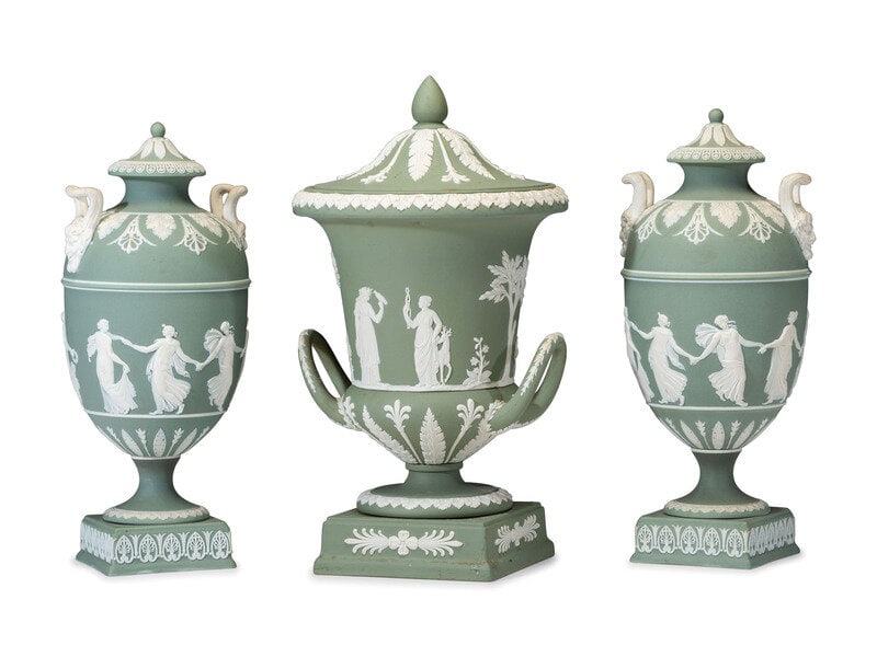 Three Wedgwood Green Jasperware Urns (1 of 6)