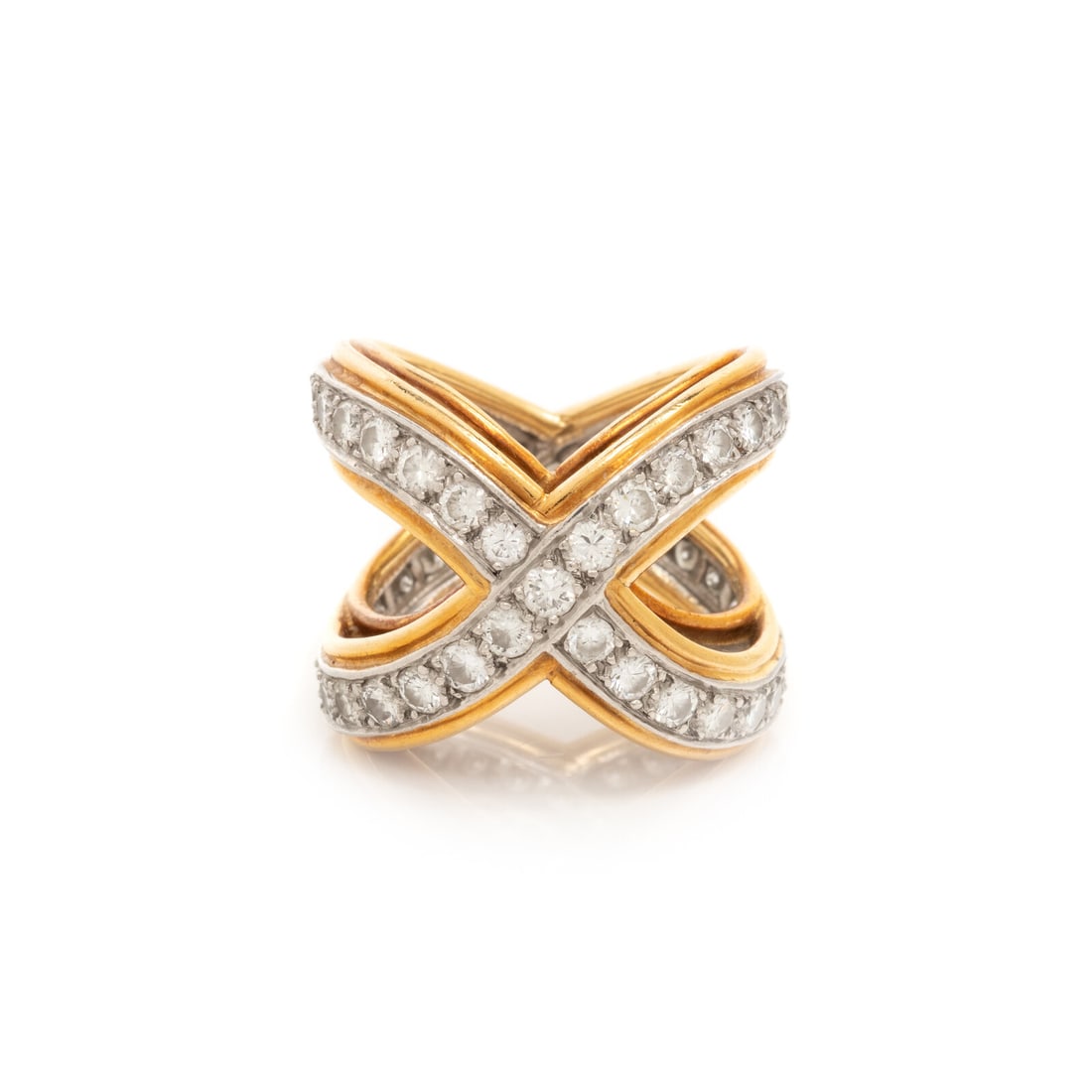 TIFFANY & CO., BICOLOR GOLD AND DIAMOND 'X' RING (1 of 3)